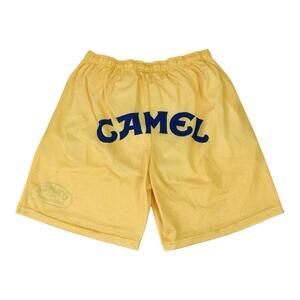 JT Racing Joe Camel Mesh Shorts Mens 2XL XXL Yellow 7” Lined Spell Out Vintage